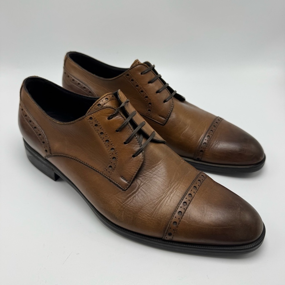 Ermenegildo Zegna Avenue Flex Brown Cap Toe Oxford Shoes 9 US Leather Brogue